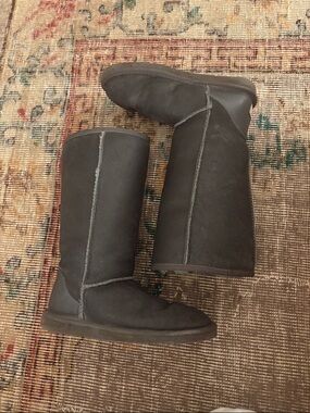 UGG Tall Dark Gray Suede Shearling-Lined Boots Size 6